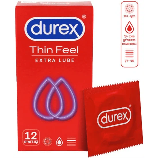 דורקס THIN FEEL EXTRA LUBE קונדומים דקים בתוספת חומר סיכה לתחושה אינטימית